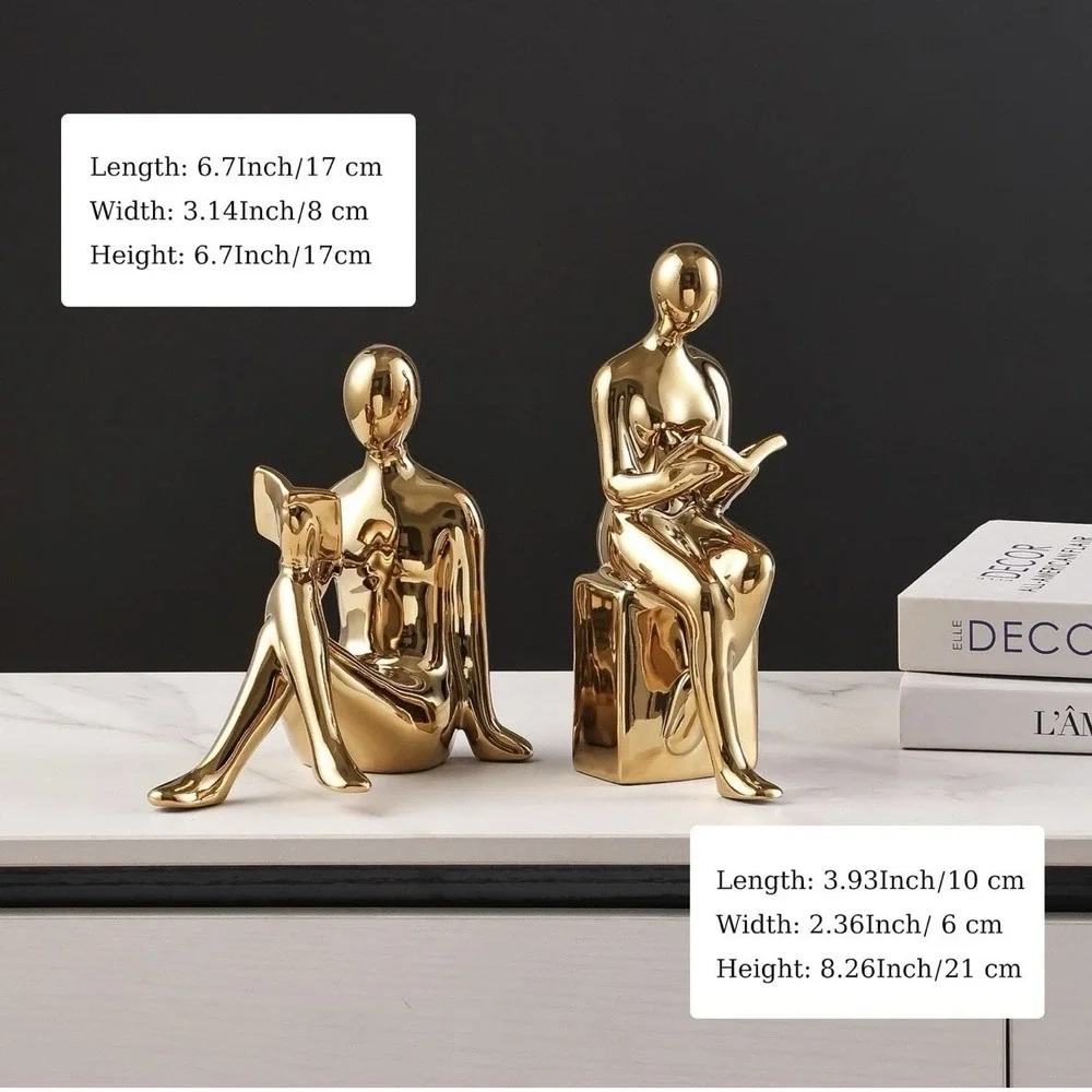 Ceramic Decorative Bookends, Book Ends for Shelves, Home Office Decor GOLD